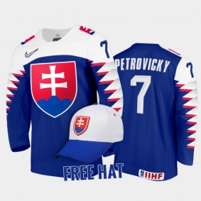 Slovakia Hockey Rayen Petrovicky 2022 IIHF World Junior Championship Royal #7 Jersey Free Hat
