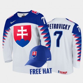 Slovakia Hockey 2022 IIHF World Junior Championship Rayen Petrovicky White Jersey Free Hat