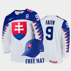 Slovakia Hockey 2022 IIHF World Junior Championship Roman Faith White Jersey Free Hat