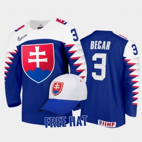 Slovakia Hockey Simon Becar 2022 IIHF World Junior Championship Royal #3 Jersey Free Hat