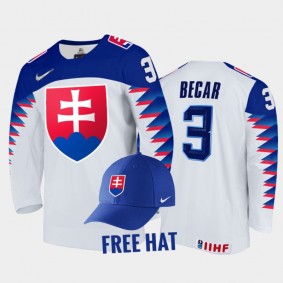 Slovakia Hockey 2022 IIHF World Junior Championship Simon Becar White Jersey Free Hat