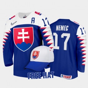Slovakia Hockey Simon Nemec 2022 IIHF World Junior Championship Free Hat Jersey Royal