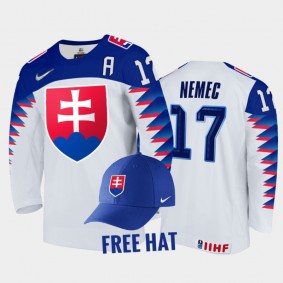 Simon Nemec Slovakia Hockey White Free Hat Jersey 2022 IIHF World Junior Championship
