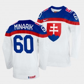 Slovakia Hockey #60 Jakub Minarik 2022 IIHF World Championship White Jersey Home