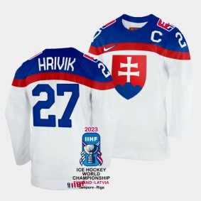 Marek Hrivik 2023 IIHF World Championship Slovakia #27 White Home Jersey Men
