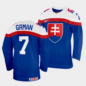 Mario Grman 2022 IIHF World Championship Slovakia Hockey #7 Blue Jersey Away