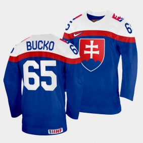 Martin Bucko 2022 IIHF World Championship Slovakia Hockey #65 Blue Jersey Away