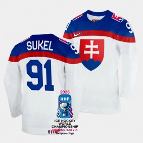 Matus Sukel 2023 IIHF World Championship Slovakia #91 White Home Jersey Men