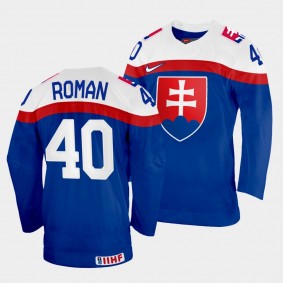 Milos Roman 2022 IIHF World Championship Slovakia Hockey #40 Blue Jersey Away