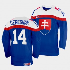 Peter Ceresnak 2022 IIHF World Championship Slovakia Hockey #14 Blue Jersey Away