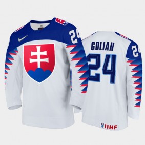 Men Slovakia Team 2021 IIHF World Junior Championship Andrej Golian #24 Home White Jersey