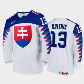 Men Slovakia Team 2021 IIHF World Junior Championship Jakub Kolenic #13 Home White Jersey