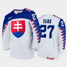 Men Slovakia Team 2021 IIHF World Junior Championship Juraj Elias #27 Home White Jersey