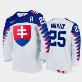 Men Slovakia Team 2021 IIHF World Junior Championship Michal Mrazik #25 Home White Jersey