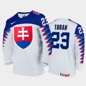 Men Slovakia Team 2021 IIHF World Junior Championship Oliver Turan #23 Home White Jersey