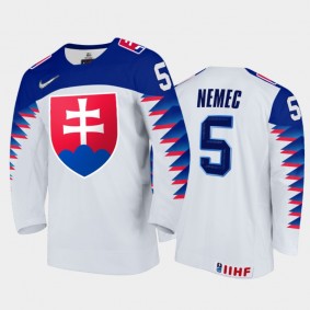 Men Slovakia Team 2021 IIHF World Junior Championship Simon Nemec #5 Home White Jersey
