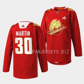 Vancouver Canucks 2023 Lunar New Year Spencer Martin #30 Red Jersey Rabbit Warm-up