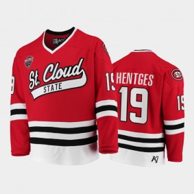 St. Cloud State Huskies Sam Hentges #19 College Hockey Red Away Jersey 2021-22