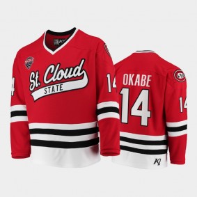 St. Cloud State Huskies Zach Okabe #14 College Hockey Red Away Jersey 2021-22