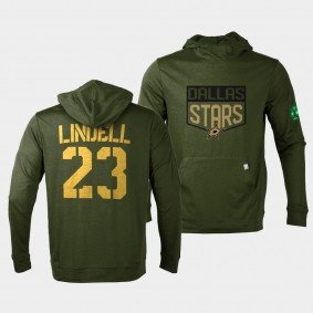 Dallas Stars Esa Lindell 2022 Salute to Service Olive Levelwear Hoodie Pullover