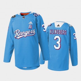 John Klingberg Dallas Stars Texas Rangers Night 2022 Jersey Blue #3 Warmup