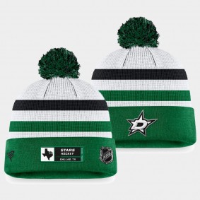 Authentic Pro Draft Dallas Stars White Green Cuffed with Pom Knit Hat