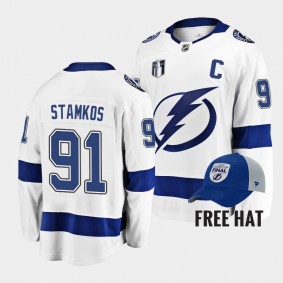 Tampa Bay Lightning Steven Stamkos 2022 Stanley Cup Final Away White Jersey Free Hat