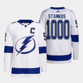 Steven Stamkos Tampa Bay Lightning 1000 Career Games White #91 Commemorative Jersey Men's