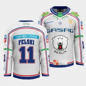 Sven Felski #11 Eisbaren Berlin Jersey Men's Away White Hockey Shirt