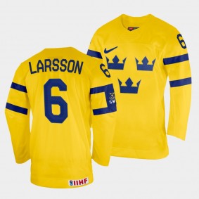 Adam Larsson 2022 IIHF World Championship Sweden Hockey #6 Yellow Jersey Home