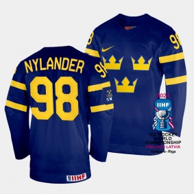 Alexander Nylander 2023 IIHF World Championship Sweden #98 Navy Away Jersey Men