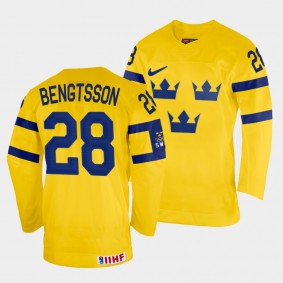 Anton Bengtsson 2022 IIHF World Championship Sweden Hockey #28 Yellow Jersey Home