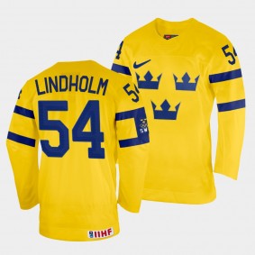 Anton Lindholm 2022 IIHF World Championship Sweden Hockey #54 Yellow Jersey Home