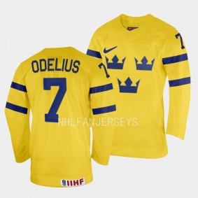 Calle Odelius 2023 IIHF World Junior Championship Sweden #7 Yellow Home Jersey Men