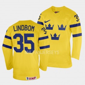 Carl Lindbom 2023 IIHF World Junior Championship Sweden #35 Yellow Home Jersey Men