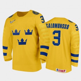 Men's Sweden 2021 IIHF U18 World Championship Elias Salomonsson #3 Home Gold Jersey