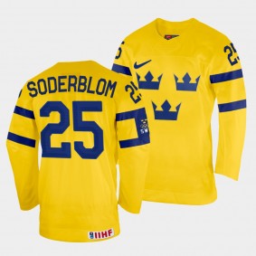 Elmer Soderblom 2022 IIHF World Championship Sweden Hockey #25 Yellow Jersey Home