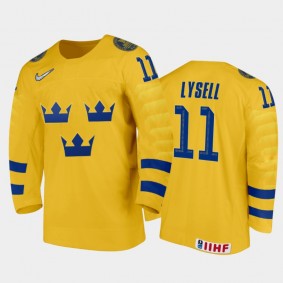 Men's Sweden 2021 IIHF U18 World Championship Fabian Lysell #11 Home Gold Jersey