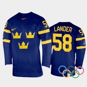 Anton Lander Sweden Hockey Navy Away Jersey 2022 Winter Olympics