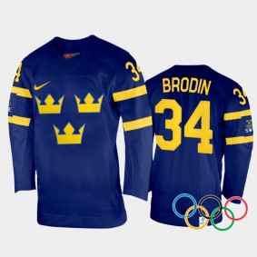 Daniel Brodin Sweden Hockey Navy Away Jersey 2022 Winter Olympics