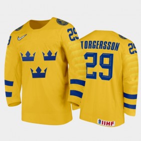 Sweden Hockey 2022 IIHF World Junior Championship Daniel Torgersson Gold Jersey Home