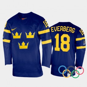 Dennis Everberg Sweden Hockey Navy Away Jersey 2022 Winter Olympics