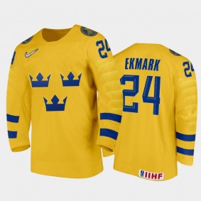 Sweden Hockey 2022 IIHF World Junior Championship Elliot Ekmark Gold Jersey Home