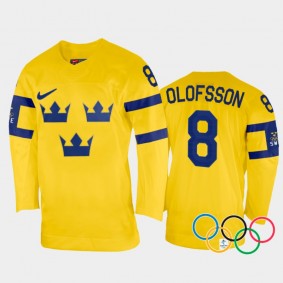 Sweden Hockey Fredrik Olofsson 2022 Winter Olympics Yellow #8 Jersey Home