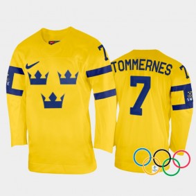 Sweden Hockey Henrik Tommernes 2022 Winter Olympics Yellow #7 Jersey Home