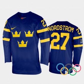 Joakim Nordstrom Sweden Hockey Navy Away Jersey 2022 Winter Olympics
