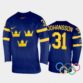 Lars Johansson Sweden Hockey Navy Away Jersey 2022 Winter Olympics