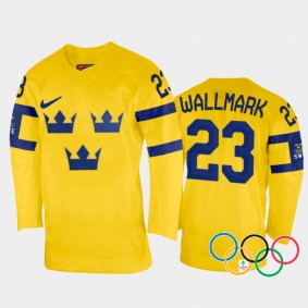 Sweden Hockey Lucas Wallmark 2022 Winter Olympics Yellow #23 Jersey Home