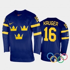 Marcus Kruger Sweden Hockey Navy Away Jersey 2022 Winter Olympics