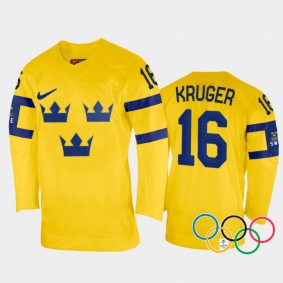 Sweden Hockey Marcus Kruger 2022 Winter Olympics Yellow #16 Jersey Home